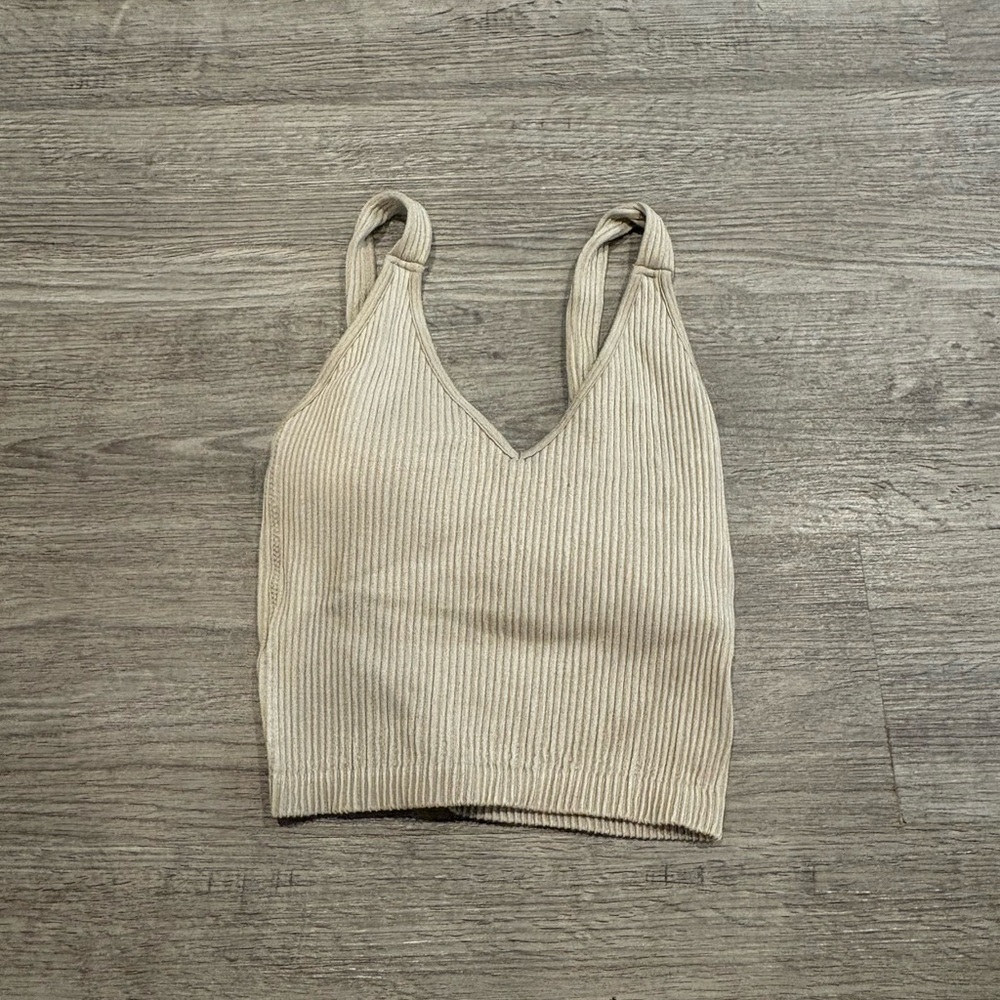 Tan Ribbed Crop Tank Top